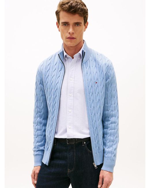 Tommy Hilfiger Blue Zip-thru Cable Knit Jumper for men