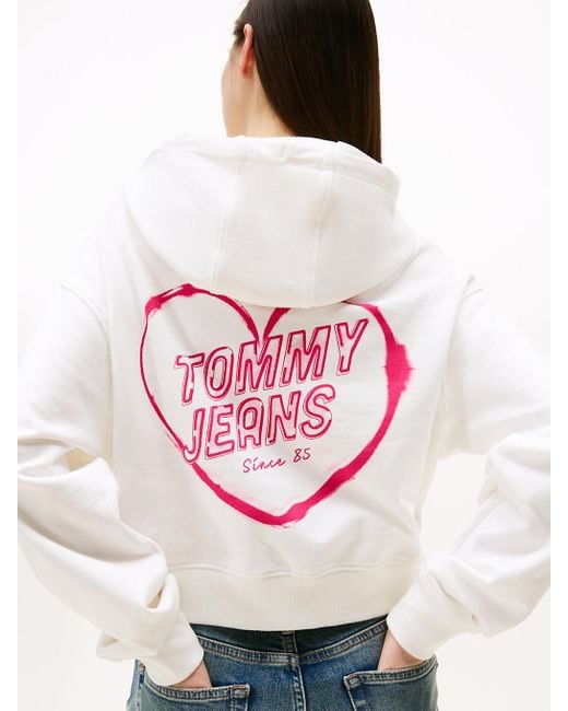 Felpa Crop Relaxed Fit Con Grafica di Tommy Hilfiger in White