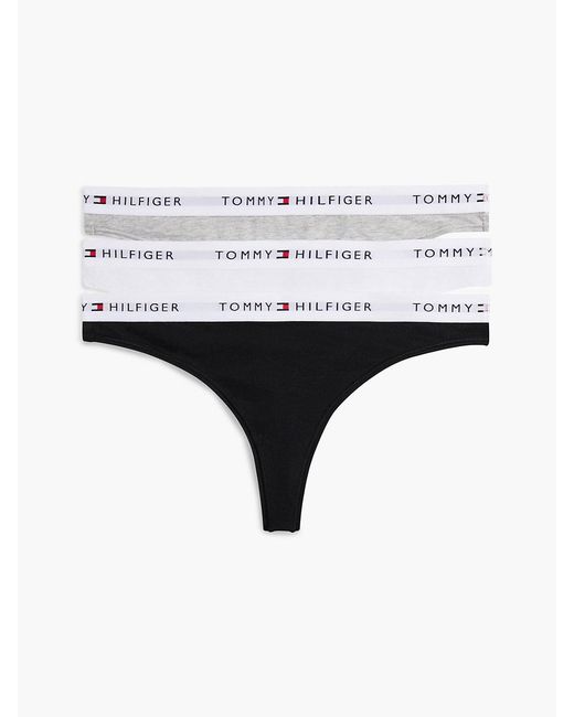 Tommy Hilfiger White Essential 3-Pack Repeat Logo Waistband Thongs