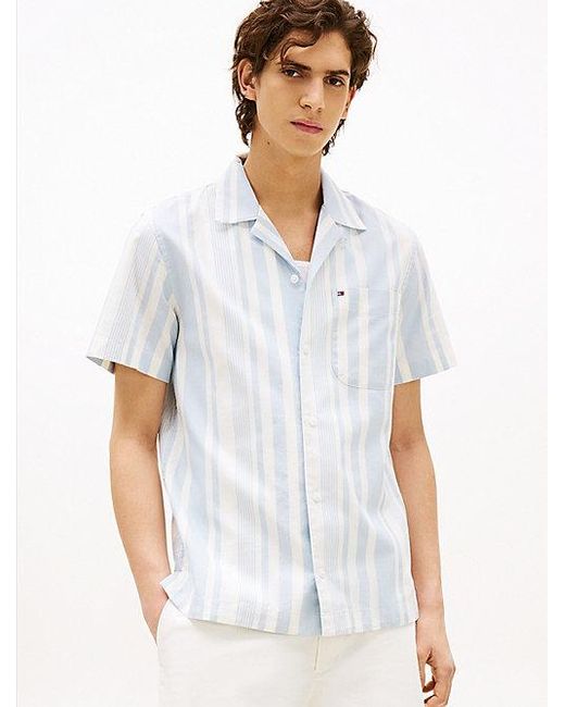 Tommy Hilfiger Regular Fit Gestreept Overhemd Met Korte Mouwen in het White voor heren