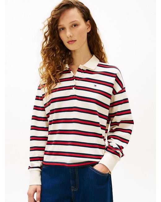 Tommy Hilfiger Red 1985 Relaxed Fit Stripe Long Sleeve Polo Shirt