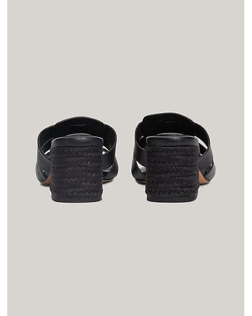 Sandalias de piel con tacón ancho de cuerda Tommy Hilfiger de color Black