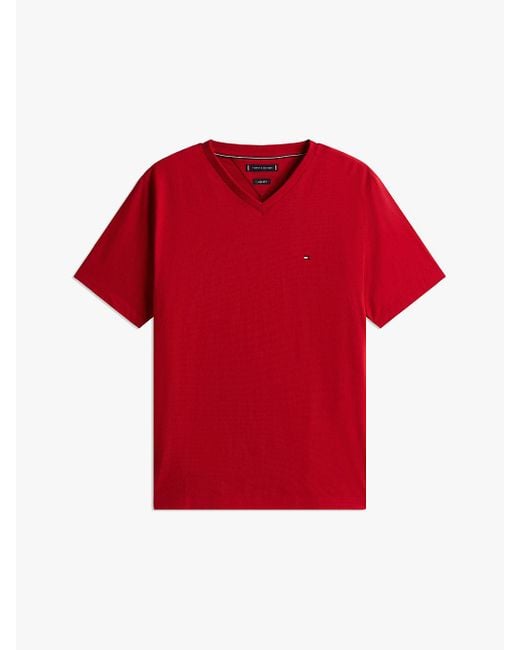 T-Shirt Con Scollatura A V E Bandierina di Tommy Hilfiger in Red da Uomo