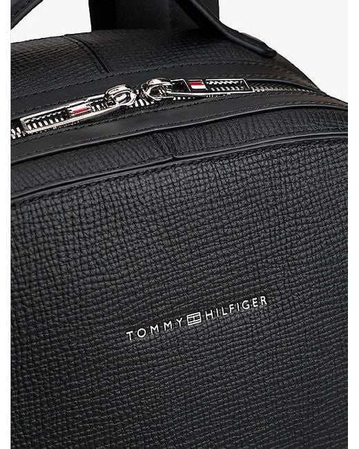 Tommy Hilfiger Th Business Leren Rugzak Met Deelbare Rits in het Black voor heren