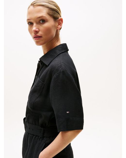 Combinaison En Lin Mélangé Ceinturée Tommy Hilfiger en coloris Black