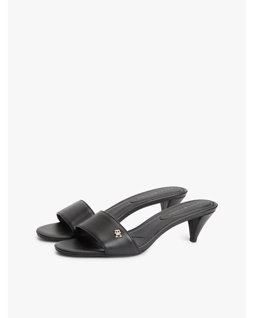 Tommy Hilfiger White Th Monogram Leather Heeled Mules