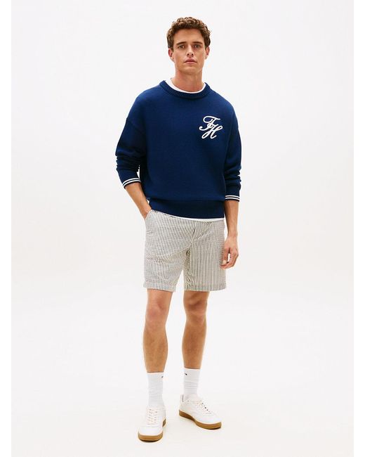 Tommy Hilfiger Blue Dover Seersucker Stripe Regular Fit Chino Shorts for men