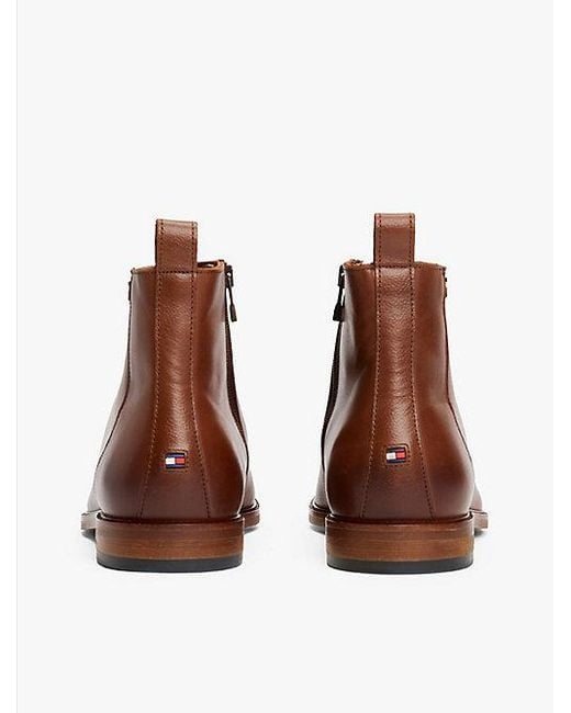 Tommy Hilfiger Leren Chelsea Boot Met Ritssluiting in het Brown voor heren