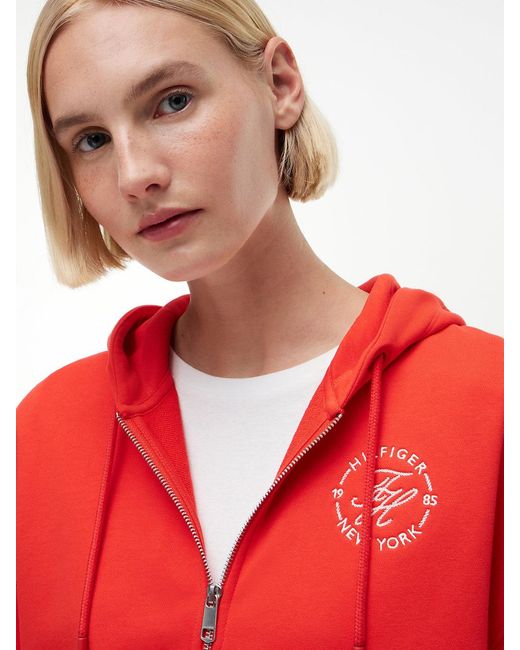 Tommy Hilfiger Red Logo Embroidery Zip-Thru Hoody