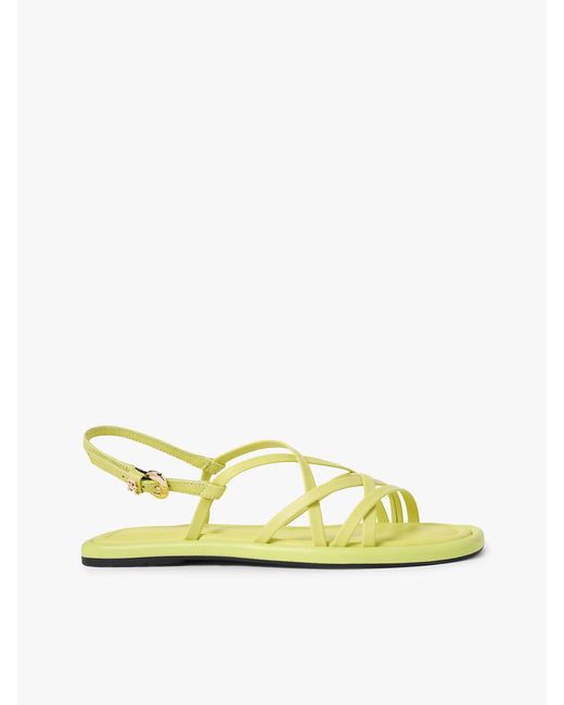 Tommy Hilfiger Yellow Leather Crossover Strap Flat Sandals