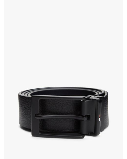 Tommy Hilfiger Black Rectangular Buckle Reversible Leather Belt for men