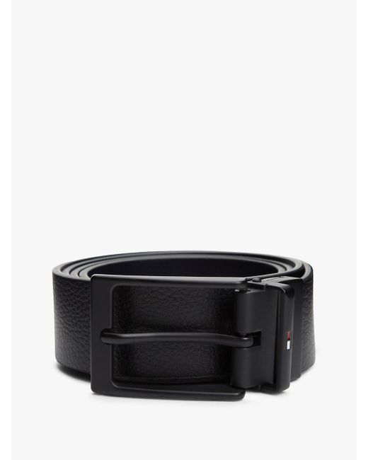 Tommy Hilfiger Black Rectangular Buckle Reversible Leather Belt for men
