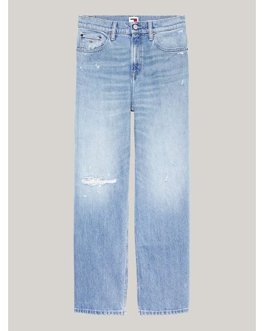 Tommy Hilfiger Blue Betsy Mid Rise Wide Leg Distressed Jeans