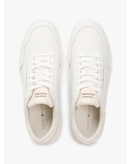 Tommy Hilfiger White Mixed Texture Basketball Trainers With Leather for men