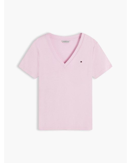 Tommy Hilfiger White 's Short Sleeve T-shirt New Slim Cody V-neck