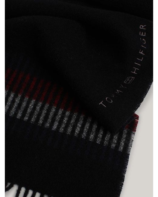 Tommy Hilfiger Black Corporate Wool Fringe Scarf for men