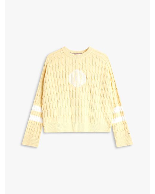 Tommy Hilfiger Yellow Logo Embroidery Relaxed Cable Knit Jumper
