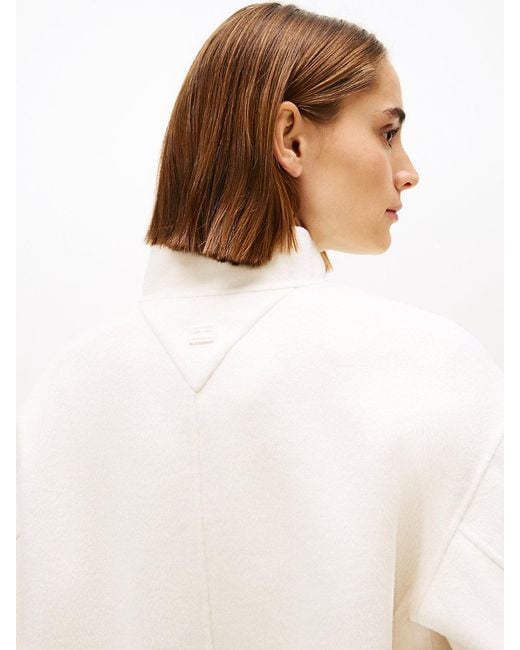 Tommy Hilfiger White Double-Faced Wool Blend Bomber Jacket
