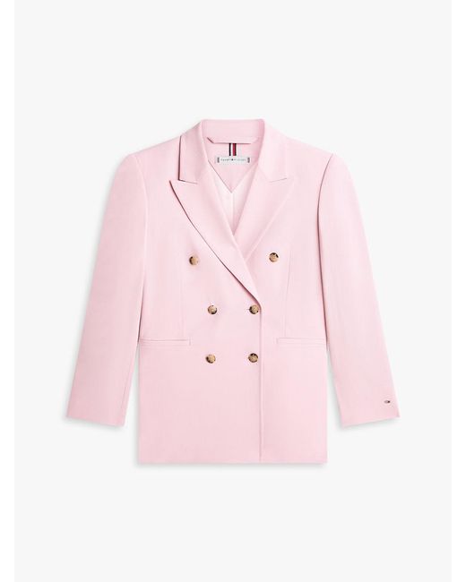 Tommy Hilfiger Pink Timeless Wool Blend Relaxed Double Breasted Blazer