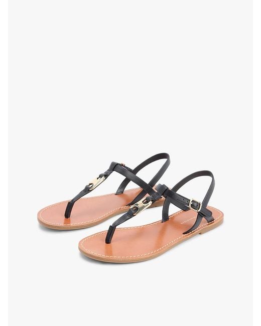 Tommy Hilfiger Black Leather Th Monogram Strap Sandals
