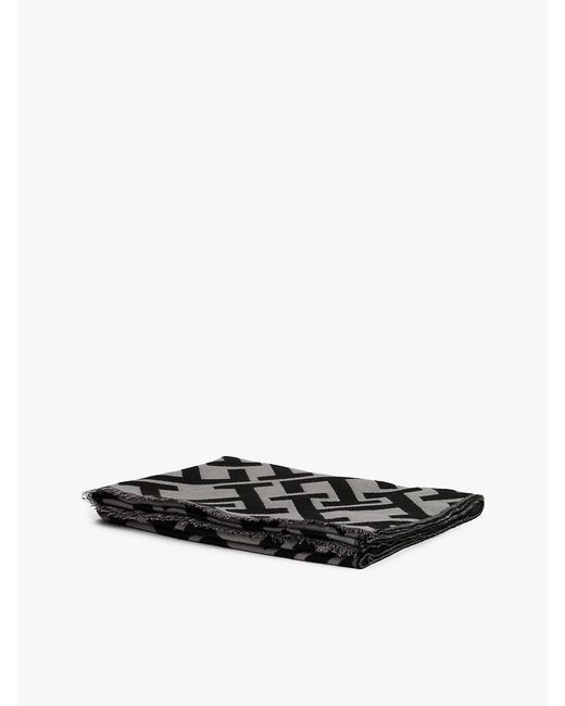 Tommy Hilfiger Black Th Monogram Jacquard Scarf With Wool