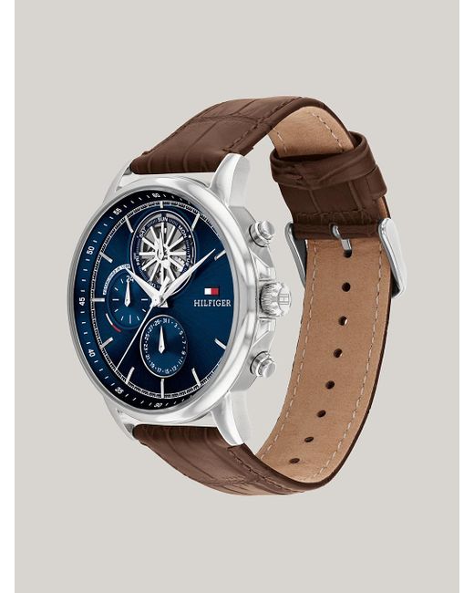 Tommy Hilfiger Blue Navy Dial Brown Leather Strap Watch for men