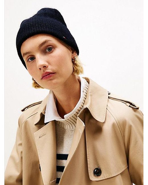 Tommy Hilfiger Fluffy Beanie Met Wol En Hilfiger-Vlag in het Blue