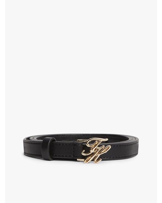Tommy Hilfiger White Logo Plaque Buckle Leather Belt