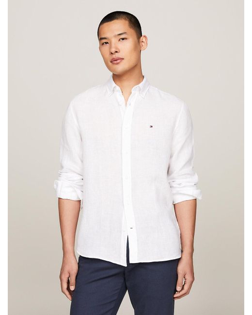 Tommy Hilfiger White Pigment Dyed Linen Regular Fit Shirt for men