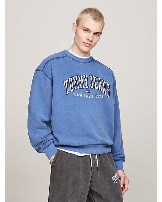 Tommy Hilfiger Varsity Relaxed Trui Met Gewassen Finish in het Blue voor heren