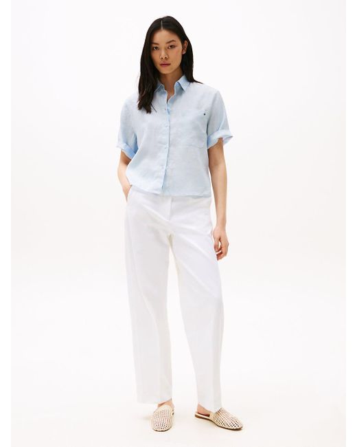 Camicia Relaxed Fit A Maniche Corte di Tommy Hilfiger in Blue