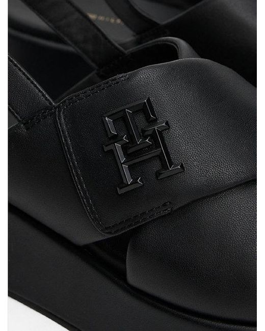 Tommy Hilfiger Leren Sandaal Met Plateauzool En Th-Monogram in het Black