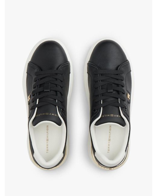 Tommy Hilfiger Black Metallic Th Monogram Leather Platform Trainers