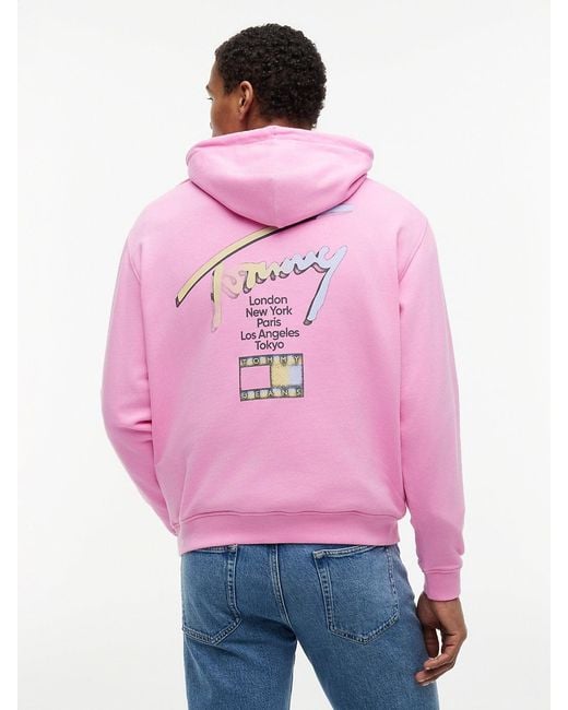 Tommy Hilfiger Pink Signature Back Logo Relaxed Hoody for men
