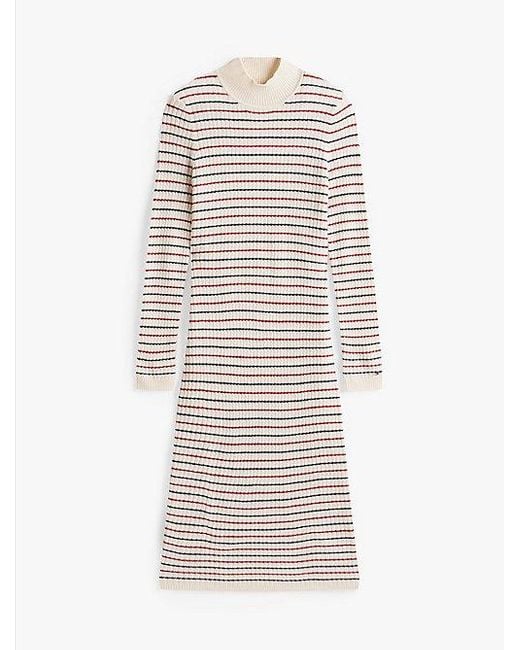 Tommy Hilfiger Kabelgebreide Midi-Sweaterjurk Met Kasjmier in het Natural