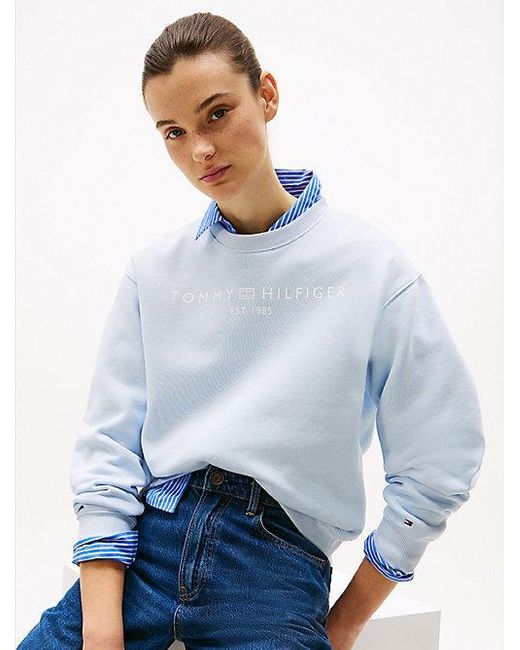 Sudadera De Felpa Con Cuello Redondo Y Logo Tommy Hilfiger de color White