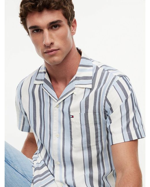 Tommy Hilfiger White Regular Fit Textured Stripe Short Sleeve Shirt for men