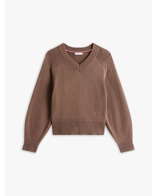 Pull Boxy En Jersey À Col En V Tommy Hilfiger en coloris Brown