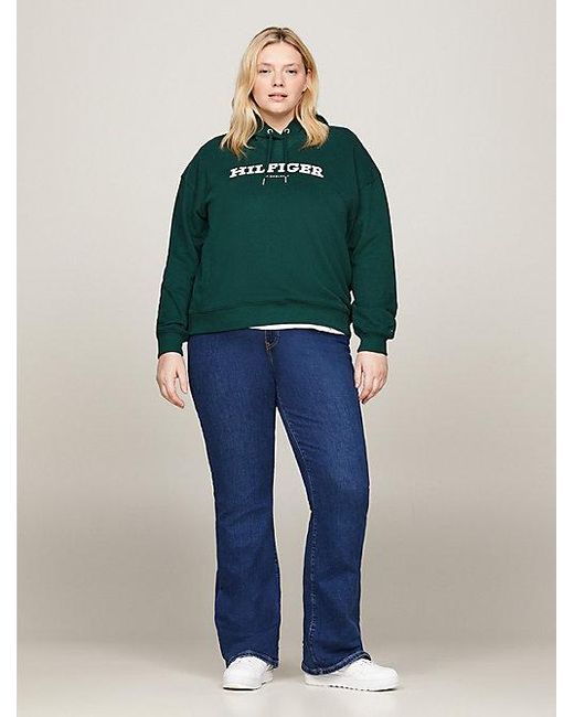 Tommy Hilfiger Curve Hoodie Met Flocked Monotype-logo in het Green