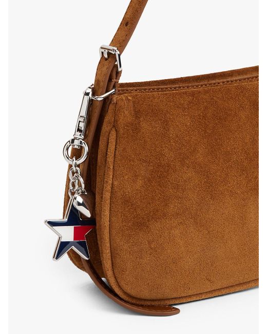 Tommy Hilfiger Brown Tommy Girl Logo Suede Shoulder Bag