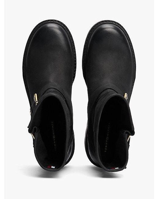 Tommy Hilfiger Leren Bikerboot Met Vetersluiting En Gesp in het Black