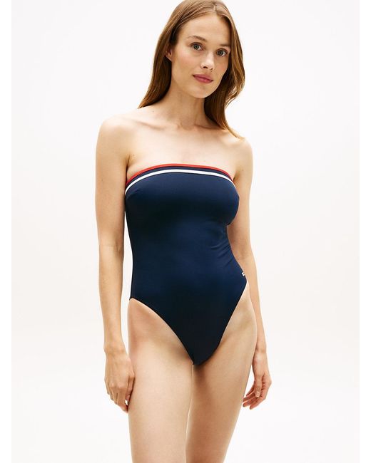 Tommy Hilfiger Blue Classic Halterneck Bandeau High-Cut Swimsuit