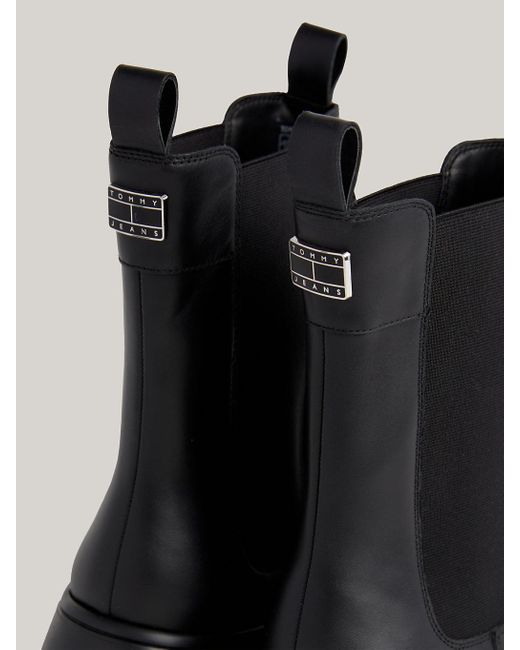 Tommy Hilfiger Black Leather Chunky Cleat Chelsea Boots