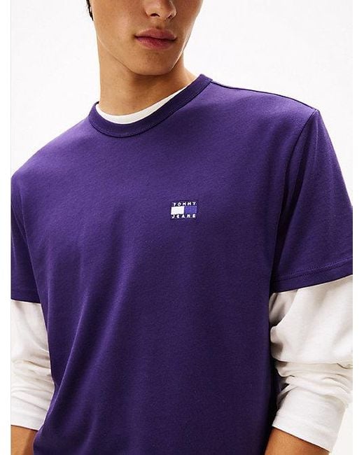 Tommy Hilfiger T-Shirt Met Ronde Hals En Tommy-Badge in het Purple voor heren