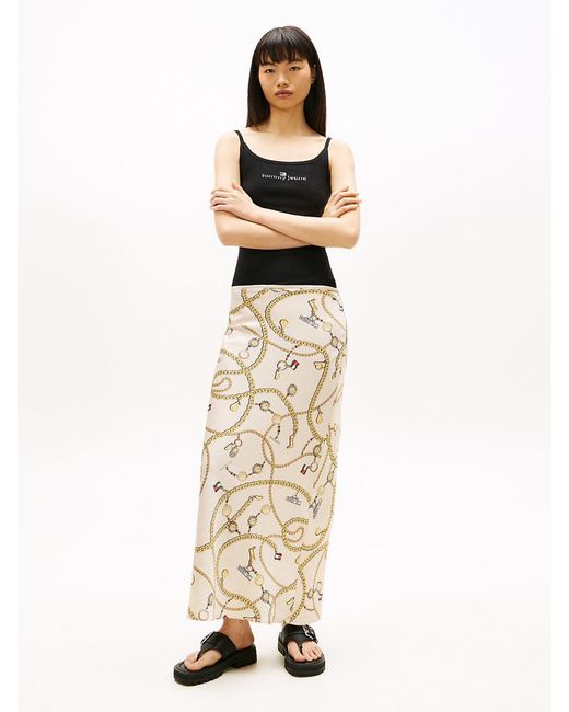 Tommy Hilfiger Metallic Chain Print Slim Maxi Skirt