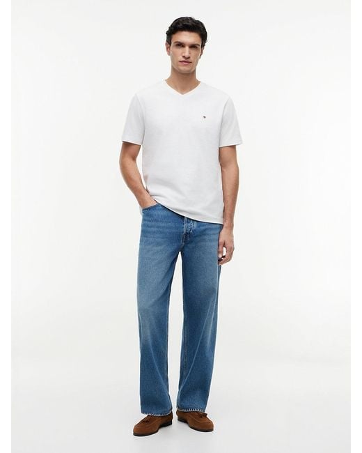Tommy Hilfiger White Flag Embroidery V-neck T-shirt for men