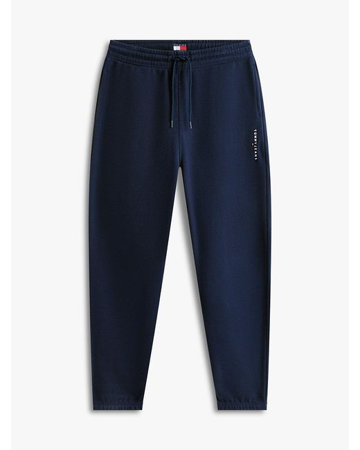 Tommy Hilfiger Blue Linear Logo Fleece Drawstring Joggers for men