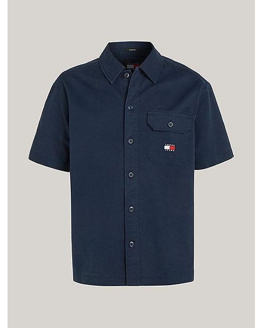 Tommy Hilfiger Essential Kurzarm-Overshirt mit Logo-Stickerei in Blue für Herren