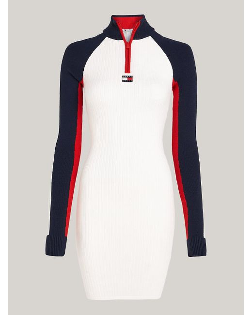 Tommy Hilfiger Natural Colour-blocked Ribbed Sweater Dress