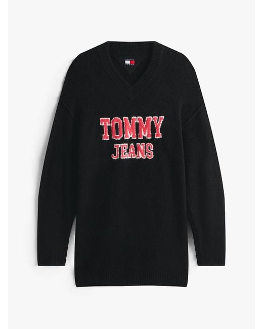 Robe Pull Courte Varsity À Logo En Intarsia Tommy Hilfiger en coloris Black